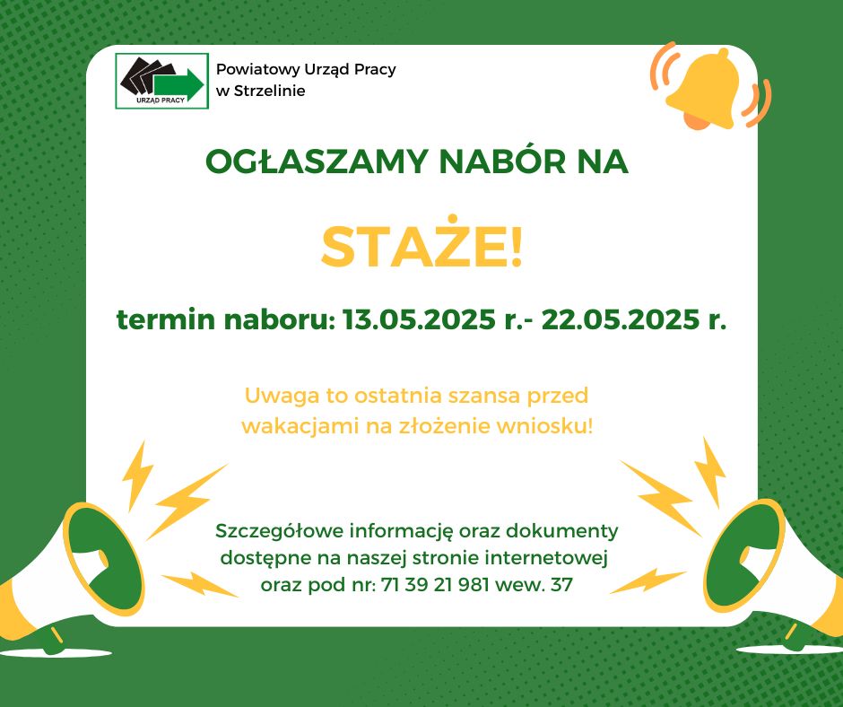 Zdjęcie artykułu Nabór Staże 13.05.2025 r. - 22.05.2025 r.