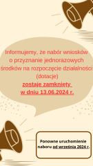 Zdjęcie artykułu Zamknięty nabór na dotacje 13.06.2024 r.